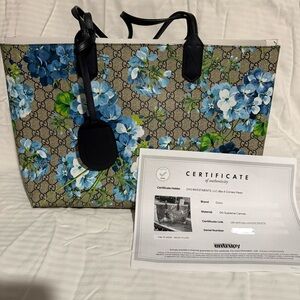 Gucci Blue Floral Canvas Tote